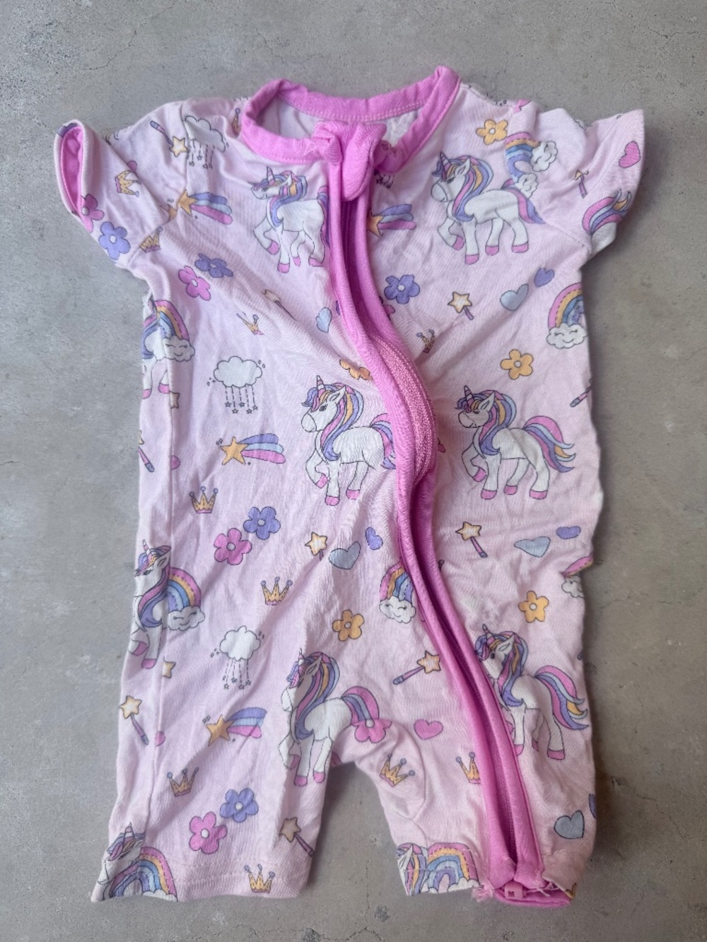 Baby Unicorn & Rainbows Zipper Shortie Shorty Romper